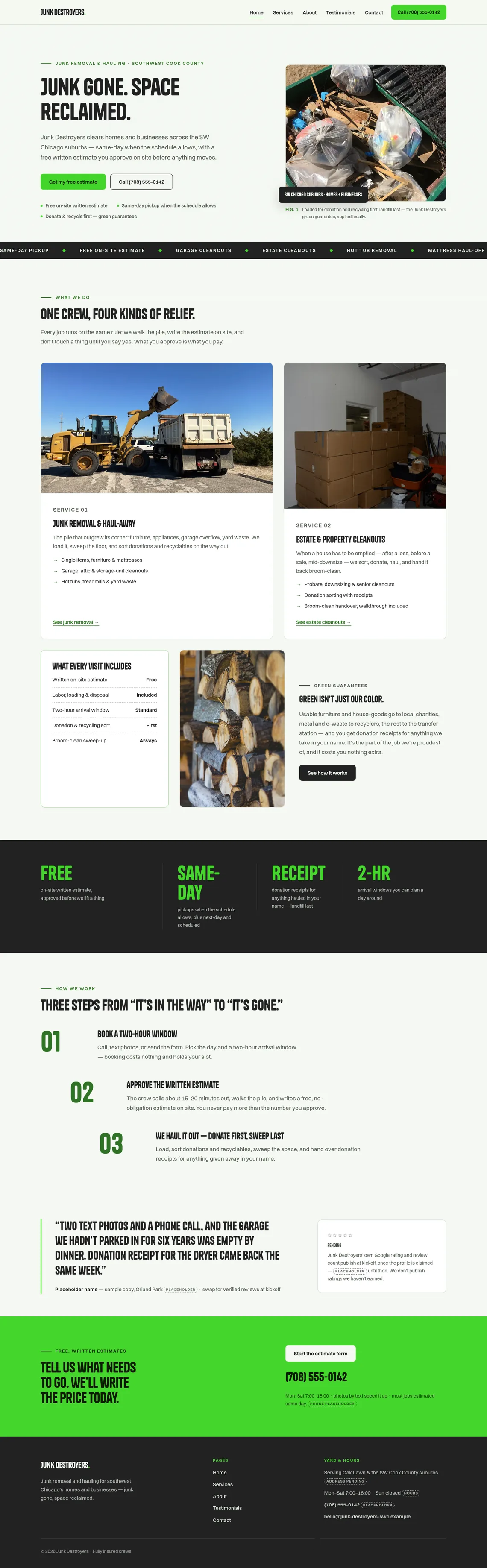 Junk Destroyers Home page at desktop width