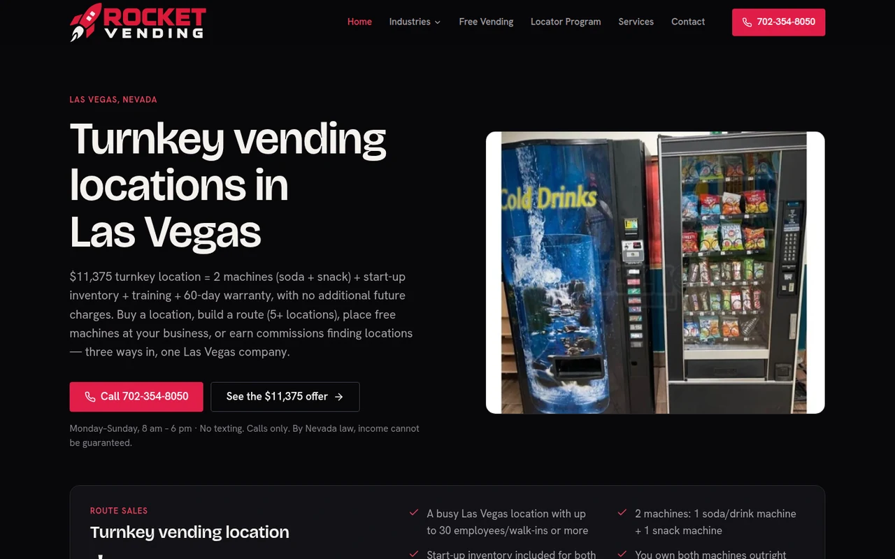 Rocket Vending website homepage